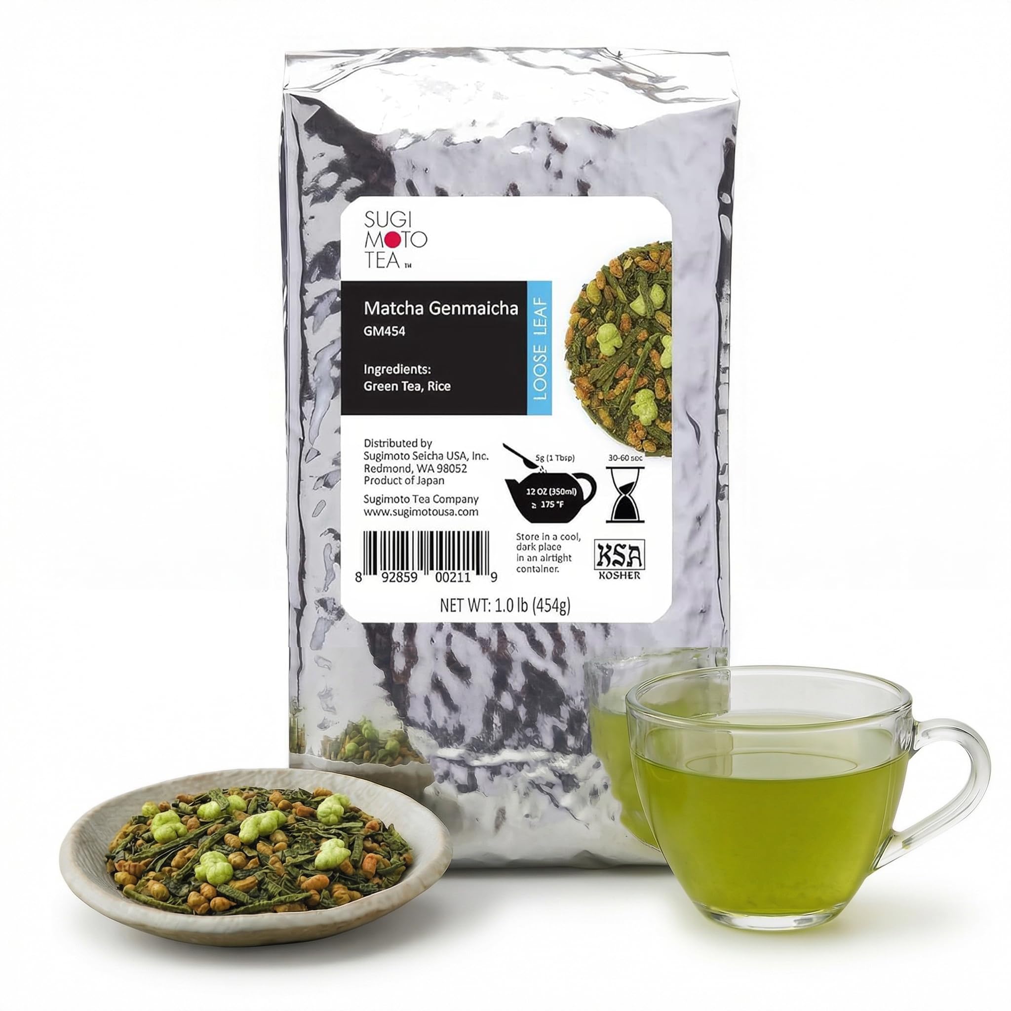 SUGIMOTO TEA Japanese Genmaicha with Matcha Green Tea Loose Leaf Bulk 1.0 lb (454 g)