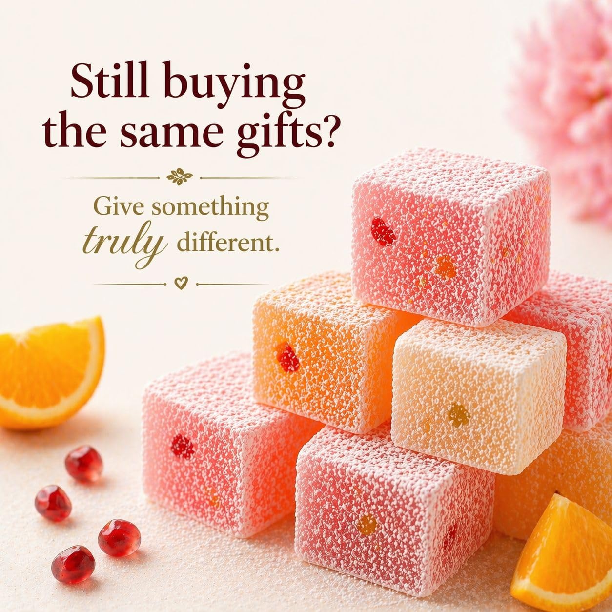 Marquell Turkish Delight Gift Box - 24 Day Advent Calendar Style, Premium Fruit-Infused Gourmet Candy Assortment, Handmade Individually Wrapped Soft