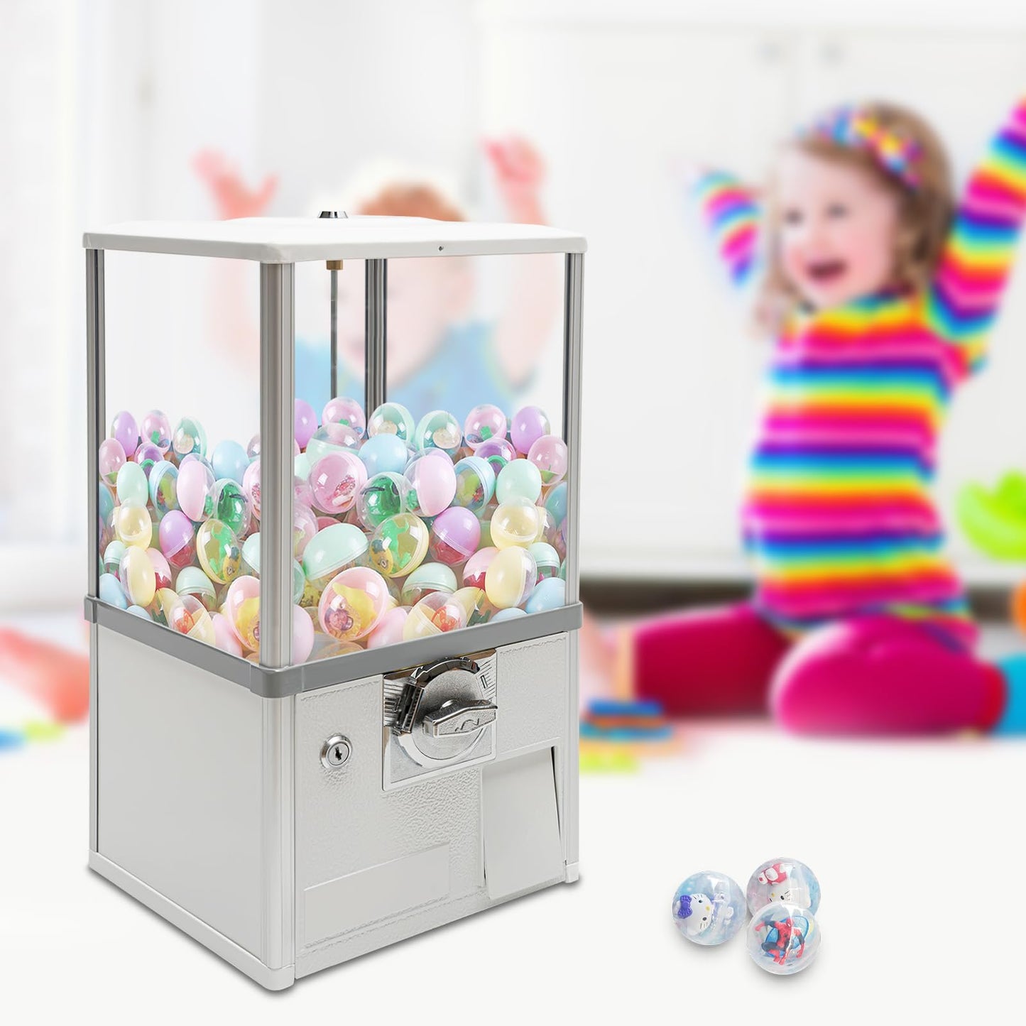 25-Cent Vending Machines, Coin Operated Large Capacity Gumball Machine, 22" Height Bubble Gum Machine, Commercial Mini Balls Dispenser Prize Machine