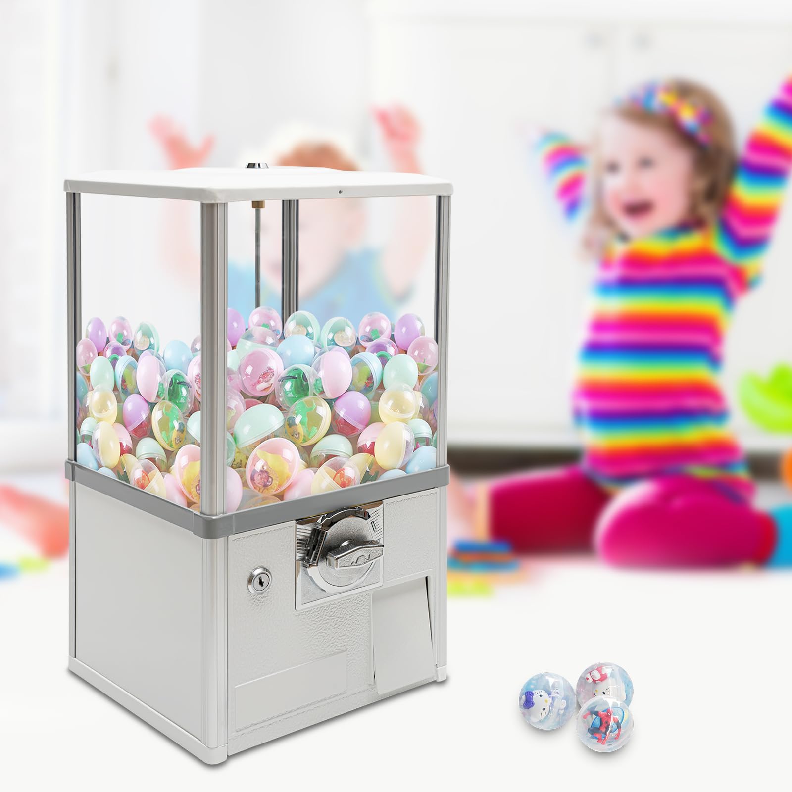 25-Cent Vending Machines, Coin Operated Large Capacity Gumball Machine, 22" Height Bubble Gum Machine, Commercial Mini Balls Dispenser Prize Machine