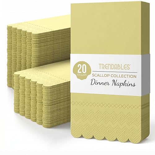 Party Solids Yellow Scalloped Napkins Disposable 20 Pcs 3-Ply Yellow Scalloped Dinner Napkins Disposable Decorative for Dinners & Parties, Paper Guest