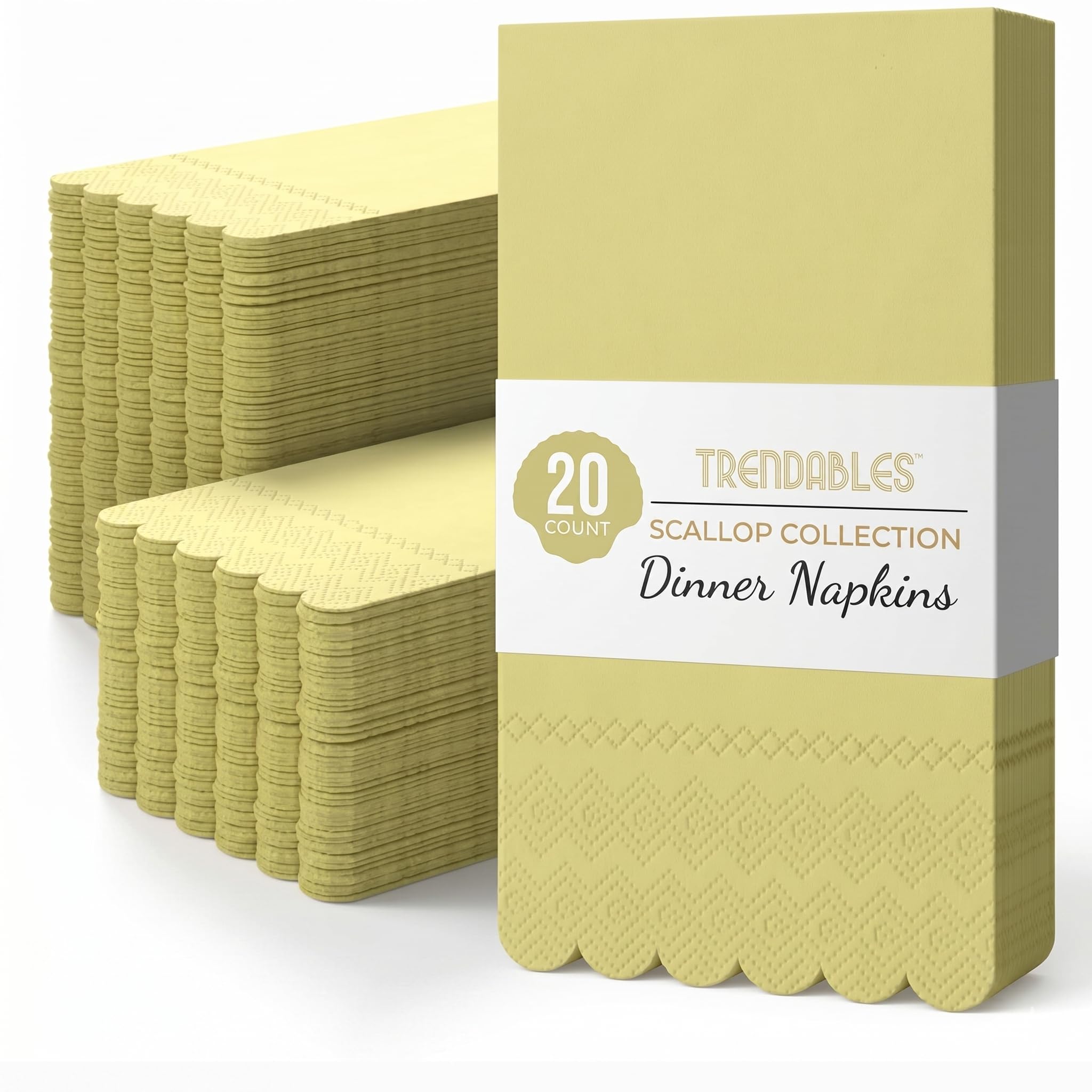 Party Solids Yellow Scalloped Napkins Disposable 20 Pcs 3-Ply Yellow Scalloped Dinner Napkins Disposable Decorative for Dinners & Parties, Paper Guest