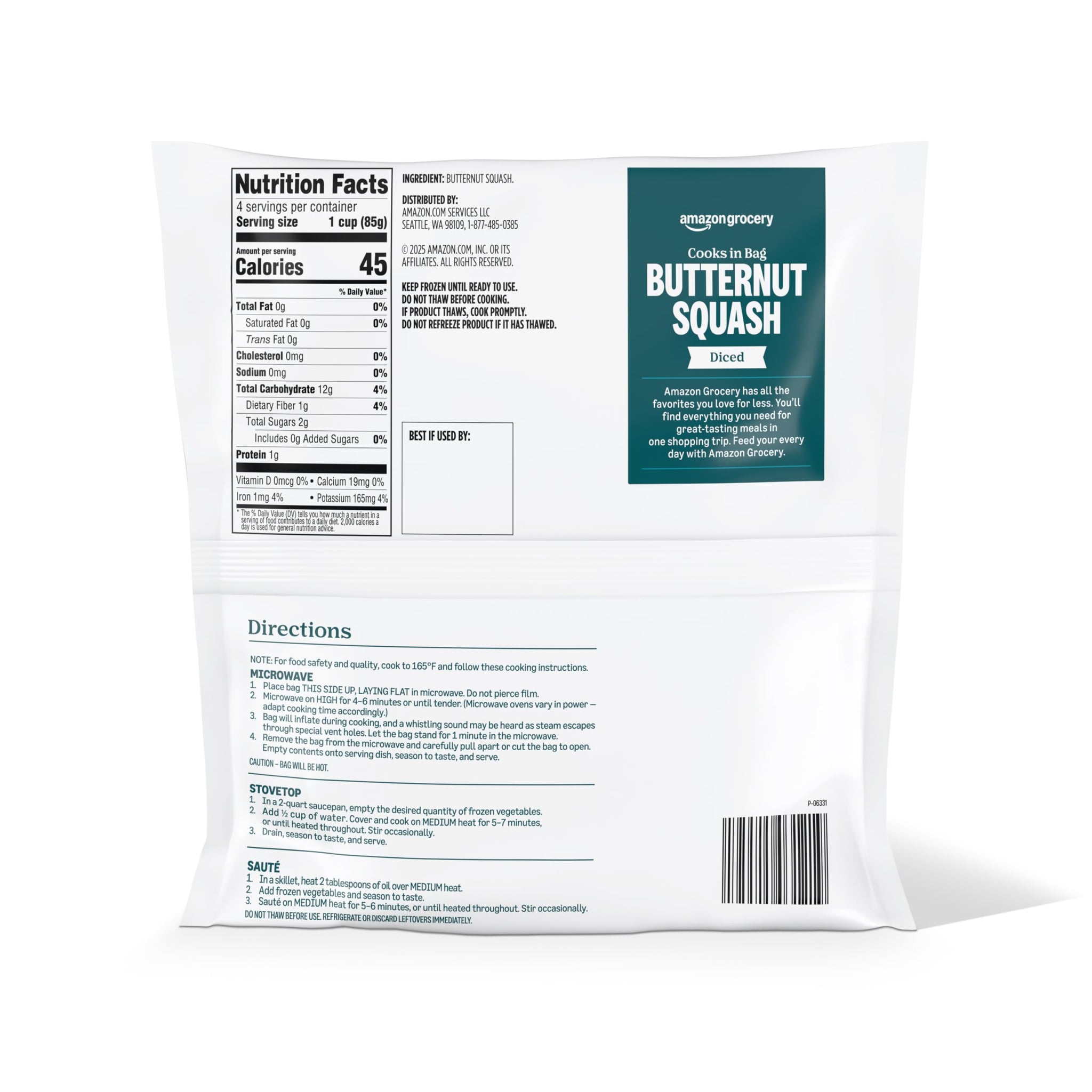 Amazon Grocery, Diced Butternut Squash, 12 oz, Frozen (Previously Amazon Fresh, Packaging May Vary)
