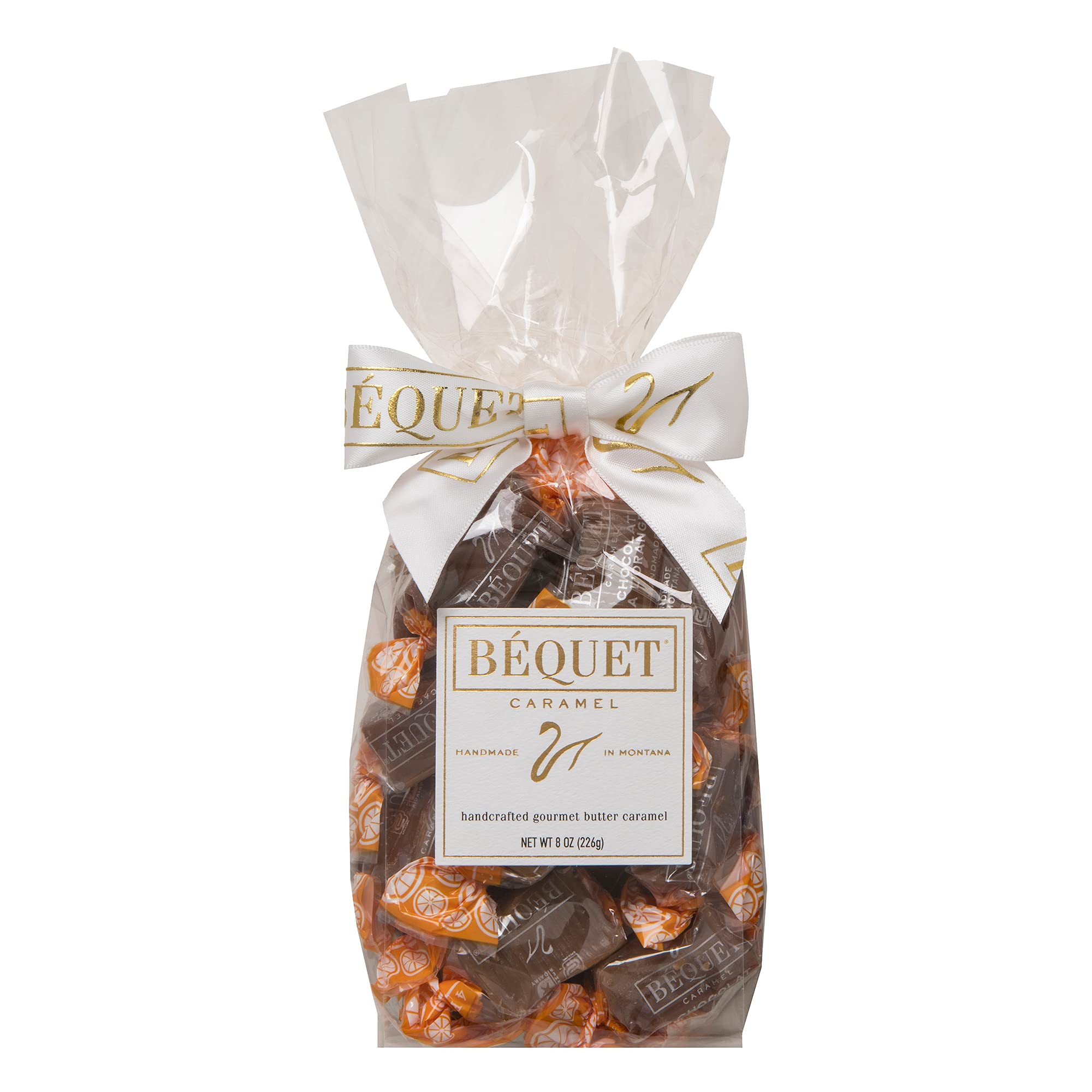 Béquet Caramel - Chocolat A L'Orange - Caramel Candy Individually Wrapped - Made in Montana - Kosher (Star D) and Gluten Free - 8 oz Gift Bag