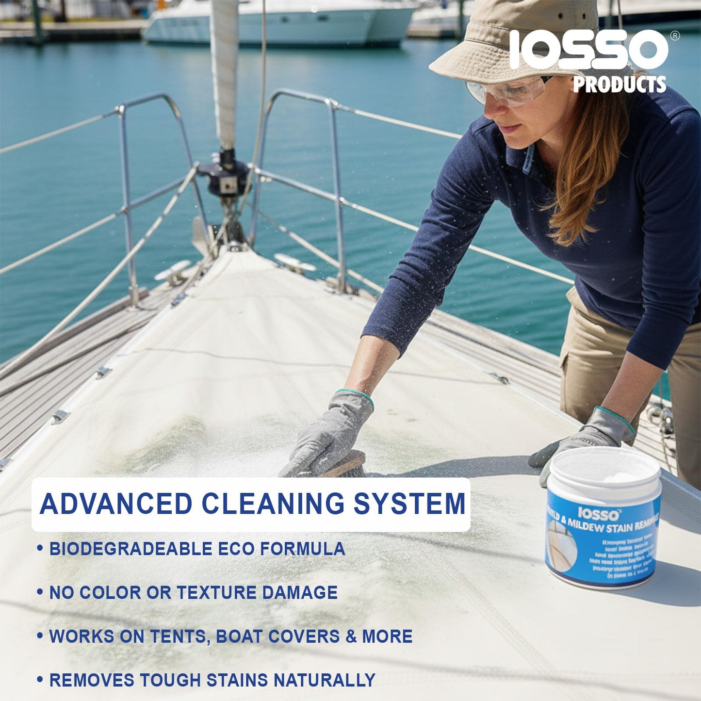 Iosso Mold & Mildew Stain Remover - Color Safe for Awnings, Tents & Boats - Concentrated Formula Makes 3 Gallons - Biodegradable, Non-Chlorine Fabric