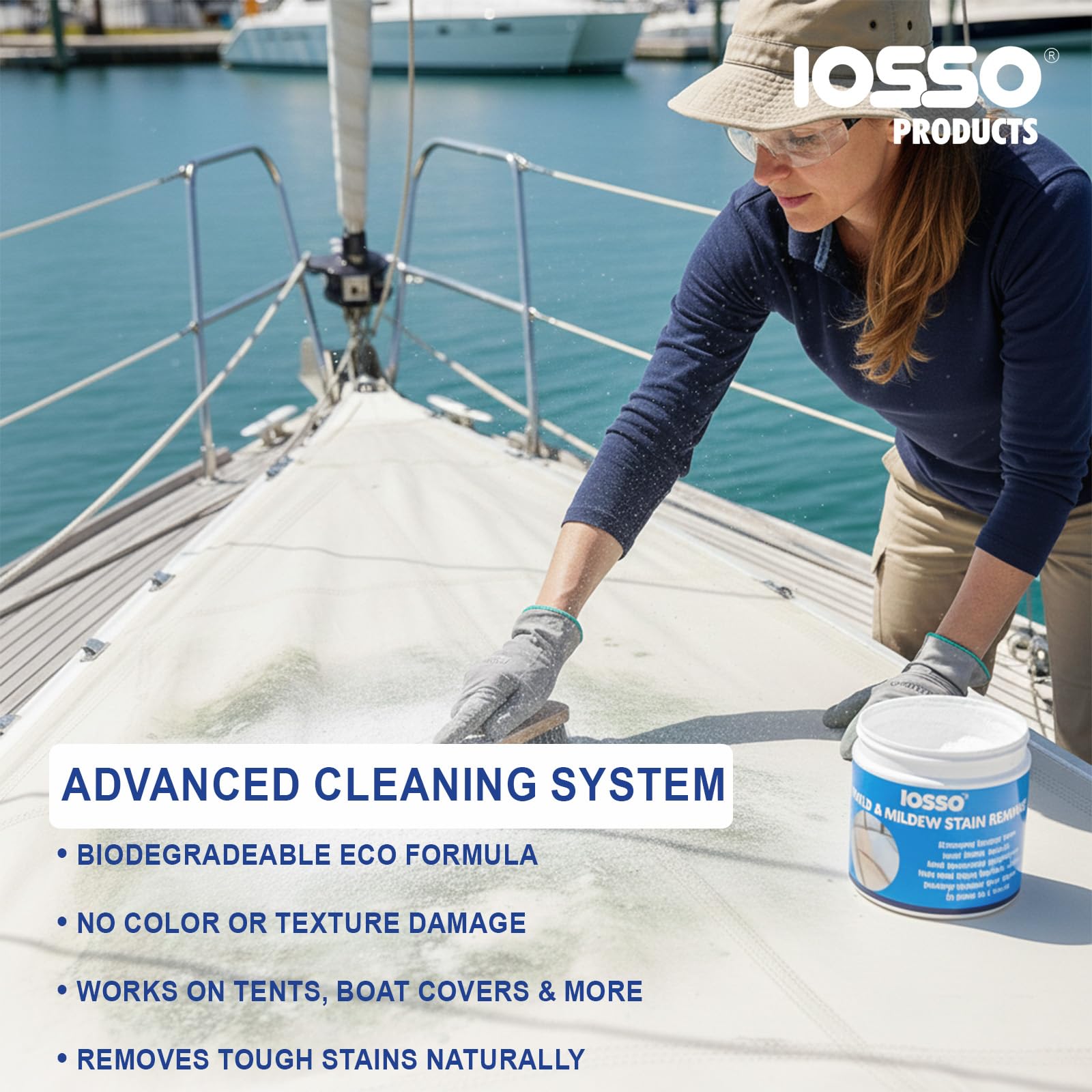 Iosso Mold & Mildew Stain Remover - Color Safe for Awnings, Tents & Boats - Concentrated Formula Makes 3 Gallons - Biodegradable, Non-Chlorine Fabric