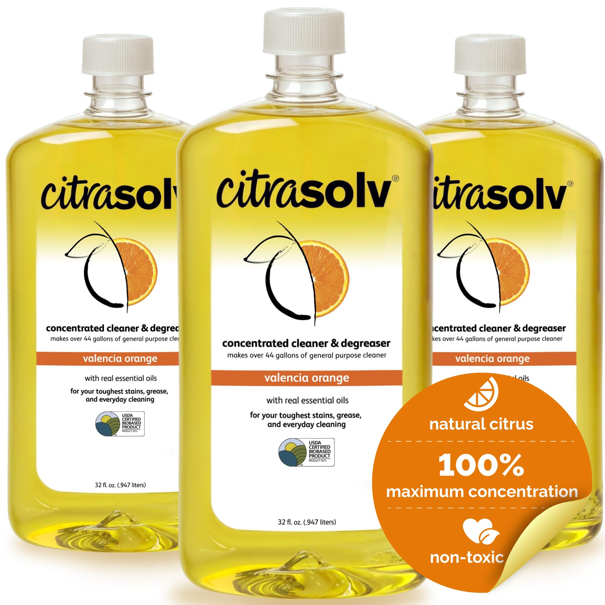 Citra Solv Concentrated Cleaner & Degreaser, Deodorizer, Paint & Adhesive Remover, for Home and Outdoor, Natural Orange Oil, Safe, Valencia Orange