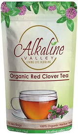 Organic Red Clover Tea - 100% Alkaline - 15 Unbleached/Chemical-Free Red Clover Tea Bags - Caffeine-Free, No GMO