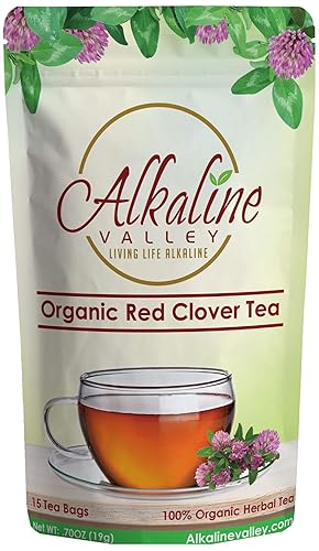 Organic Red Clover Tea - 100% Alkaline - 15 Unbleached/Chemical-Free Red Clover Tea Bags - Caffeine-Free, No GMO