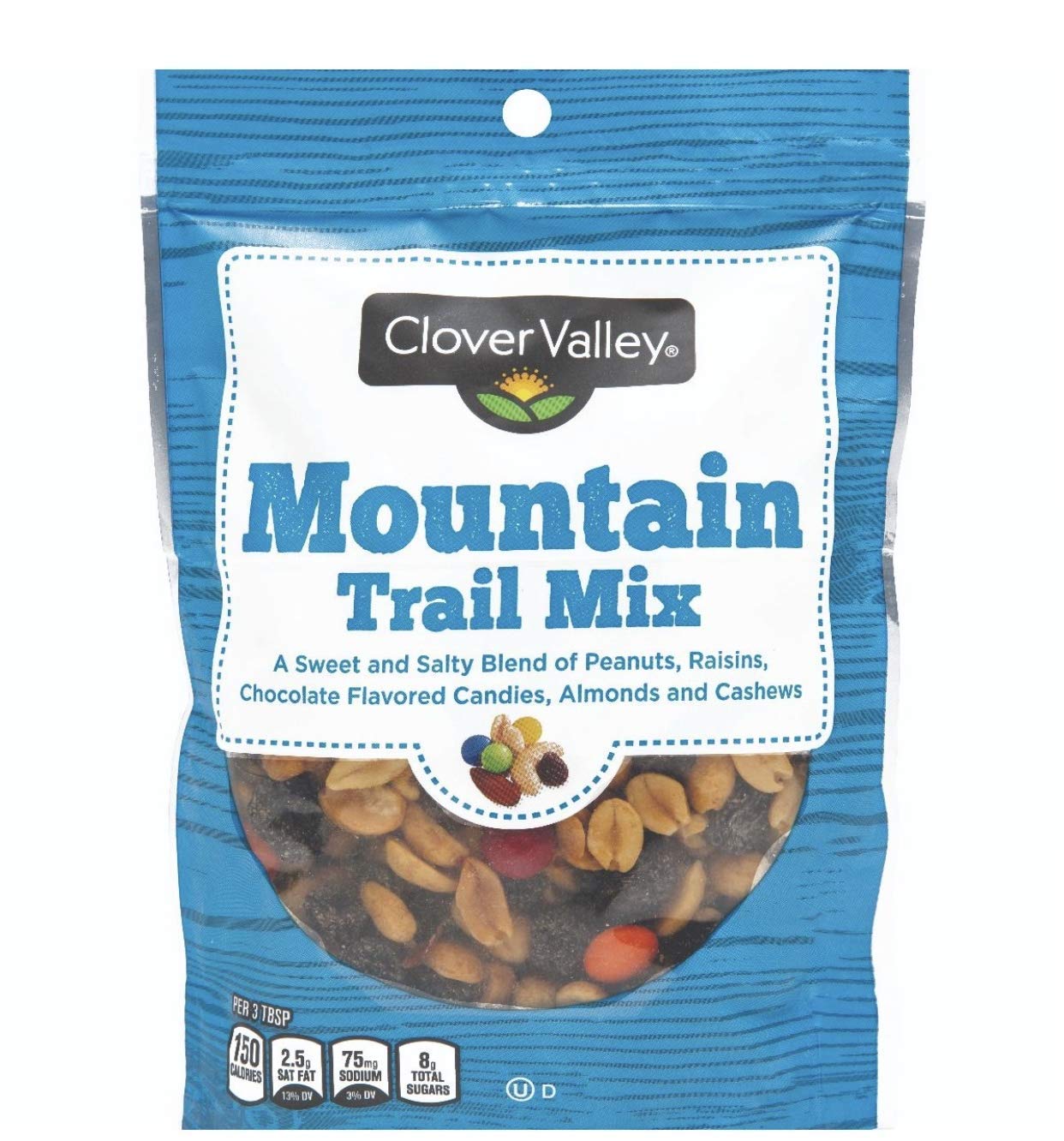 Clover Valley Mountain Trail Mix Jumbo Family Size in 24 oz Re-sealable Bag- Includes Salty Peanuts, Raisins, Chocolate Coated Candy, Almonds,