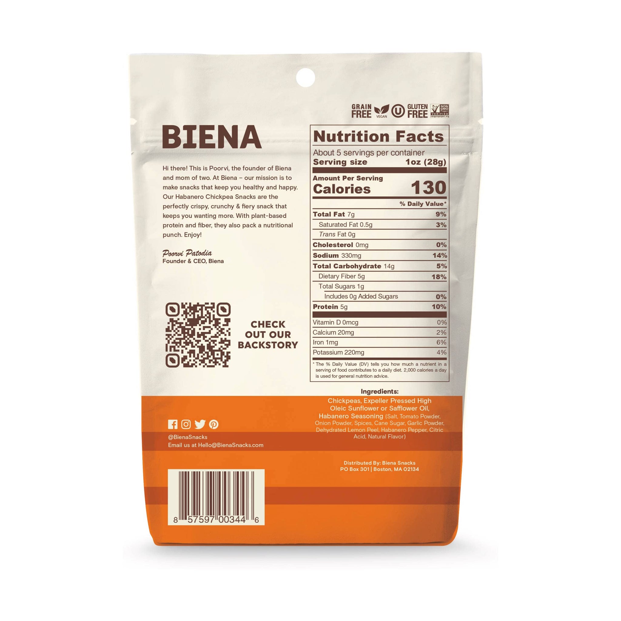Biena Foods, Chickpea Snack Habanero, 5 Ounce