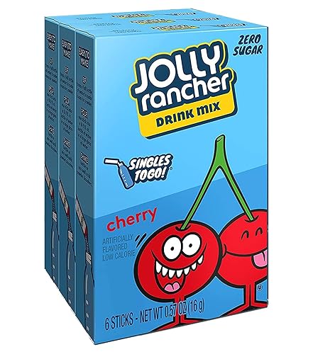 Jolly Rancher CHERRY Singles to Go 3 Boxes of 6 Packets Each
