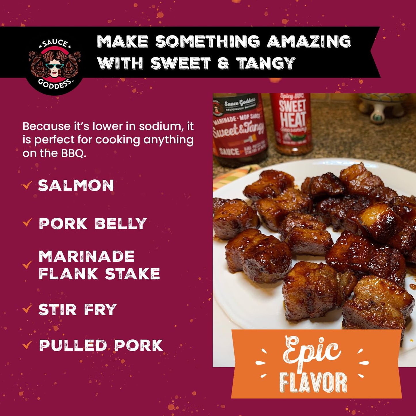 Sauce Goddess - Sweet & Tangy Marinade and Mop Sauce - BBQ Sauce for Pulled Pork & More, No MSG, Tangy Apple Cider Vinegar & Brown Sugar - 14.6oz
