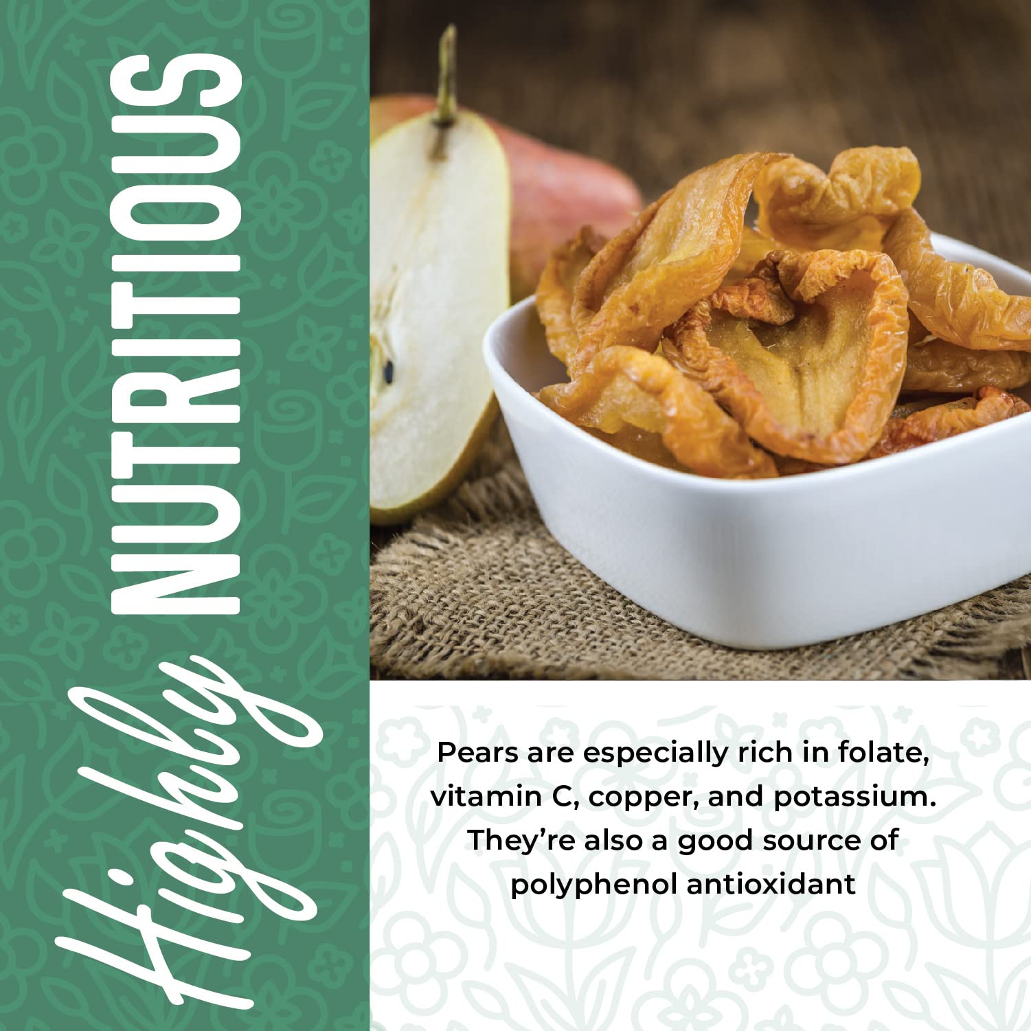 Herbaila Dried Pears No Sugar Added 16 oz. Dried Fancy Pears Fresh Fruit, Dehydrated California Grown Pears, Unsweetened Dried Pears. All Natural, Non