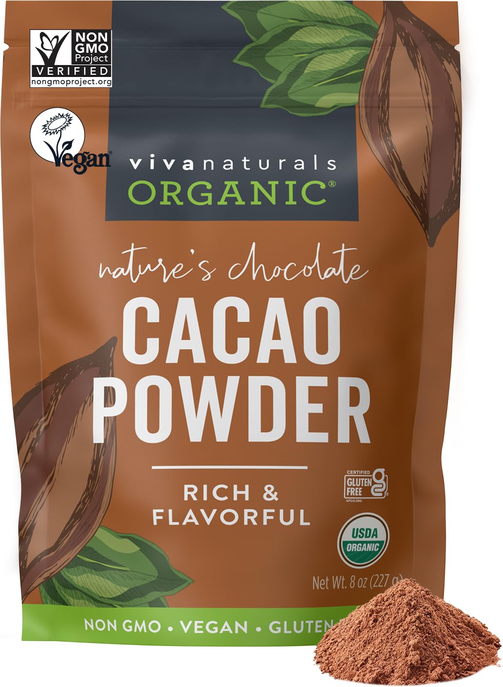 Organic Cacao Powder, Unsweetened, 8 oz (227 g) - Rich Dark Chocolate Flavor, Perfect for Baking, Smoothies & Hot Chocolate - Vegan, Keto, Paleo, Non-GMO & Gluten-Free Cocoa Powder