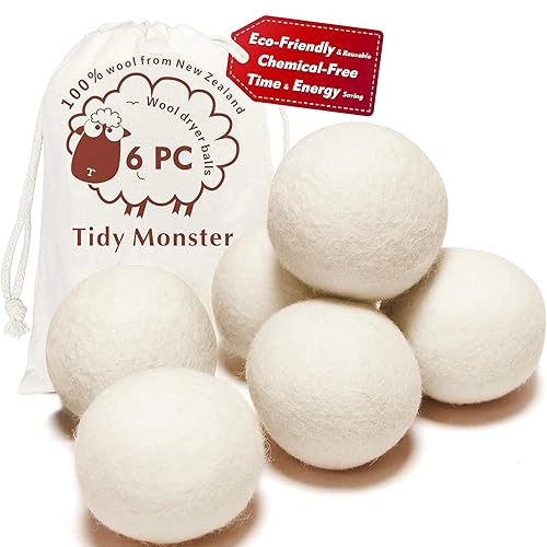 100% New Zealand Wool Dryer Balls XL Size - 6 Pack, Organic & Chemical-Free Fabric Softener, Baby Safe & Hypoallergenic, Reduces Static, Wrinkles