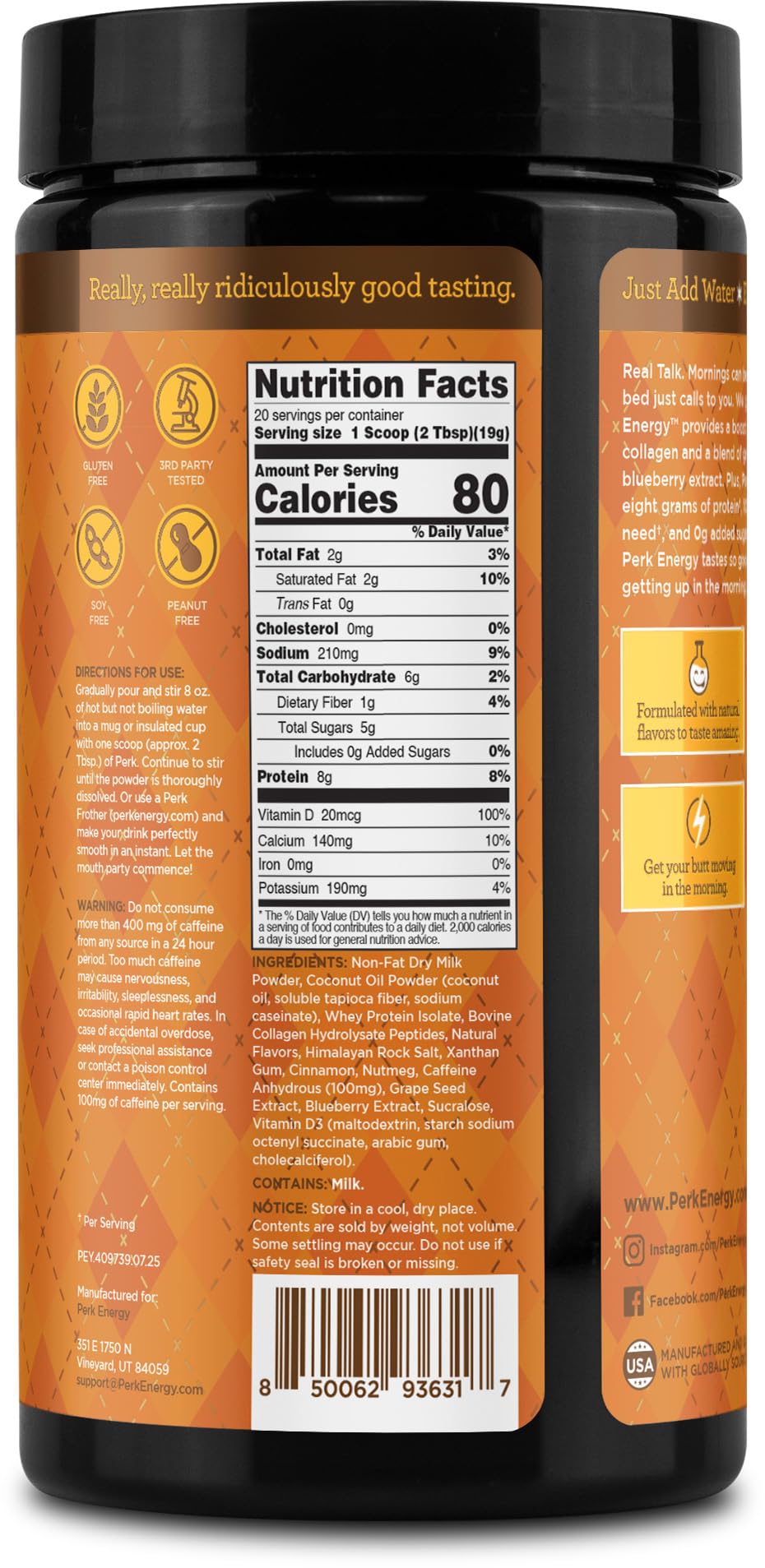 Perk Energy Drink Mix (Pumpkin Butter Pecan) 20 Servings - Caffeinated Healthy Coffee Alternative with Protein, 100mg of Caffeine, Gluten-Free