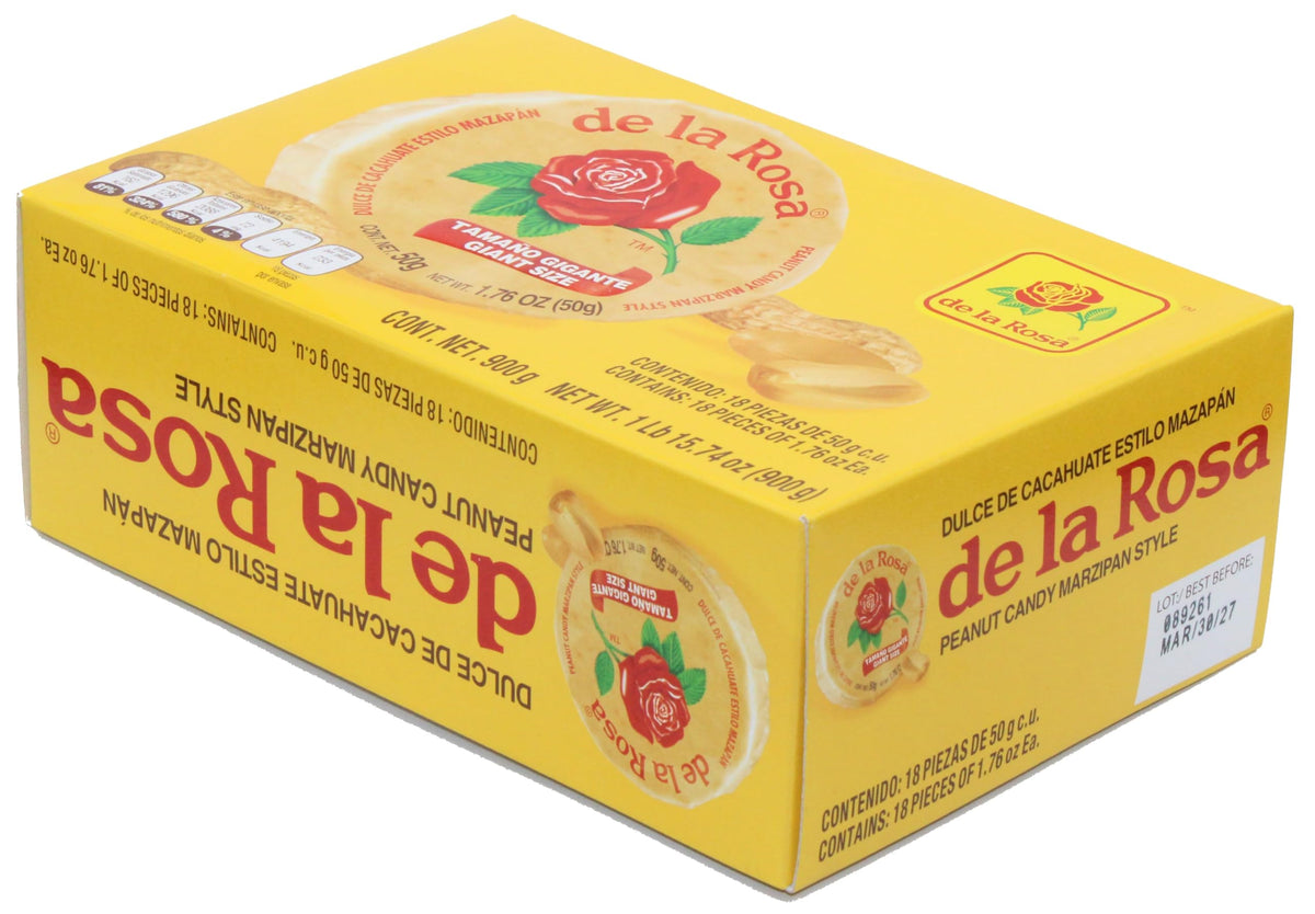 De La Rosa Mazapán Original Peanut Candy, Giant Size, 1.76 oz Each, 18 Pieces. (Pack of 1)