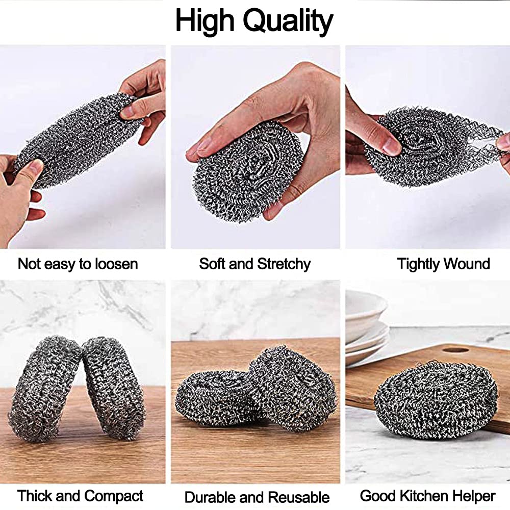 DKKO Stainless Steel Scourers Cleaning Ball Metal Scouring Pads for Kitchens Bathroom Steel Wool Scrubber to Cleaning Dishes Pots Pans Ovens Grills