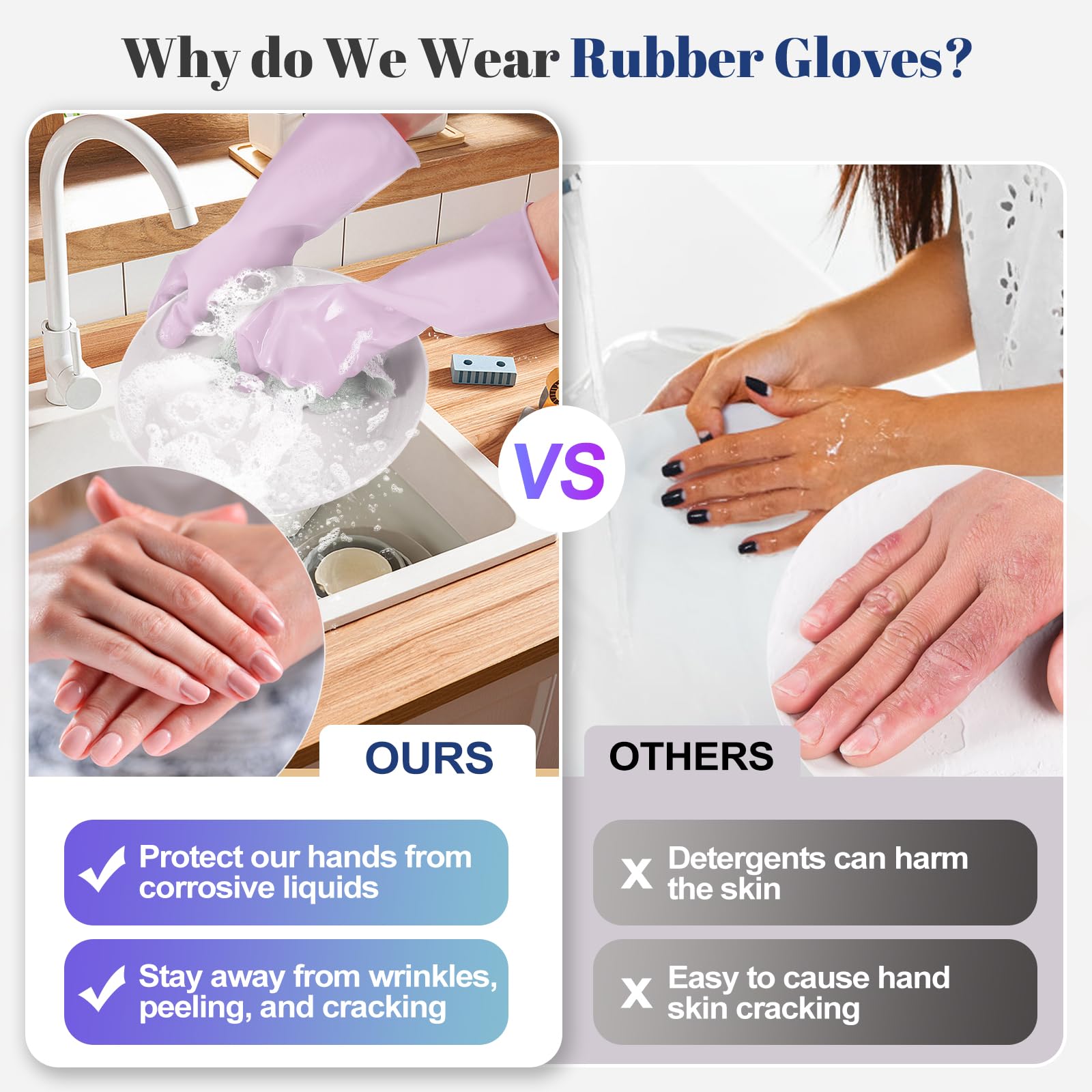 Reusable Kitchen Dishwashing Gloves - 3 Pairs Rubber Household Cleaning Gloves, Flexible and Durable & Non-slip Cleaning Gloves, Great for Kitchen