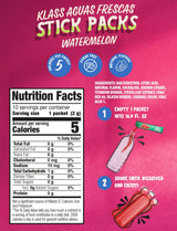 Klass Aguas Frescas, Powdered Drink Mix, 40 Singles Zero Sugar & Caffeine-Free Powder Packets, Water Drink Mix, Flavor: Watermelon - 5 Calories Per