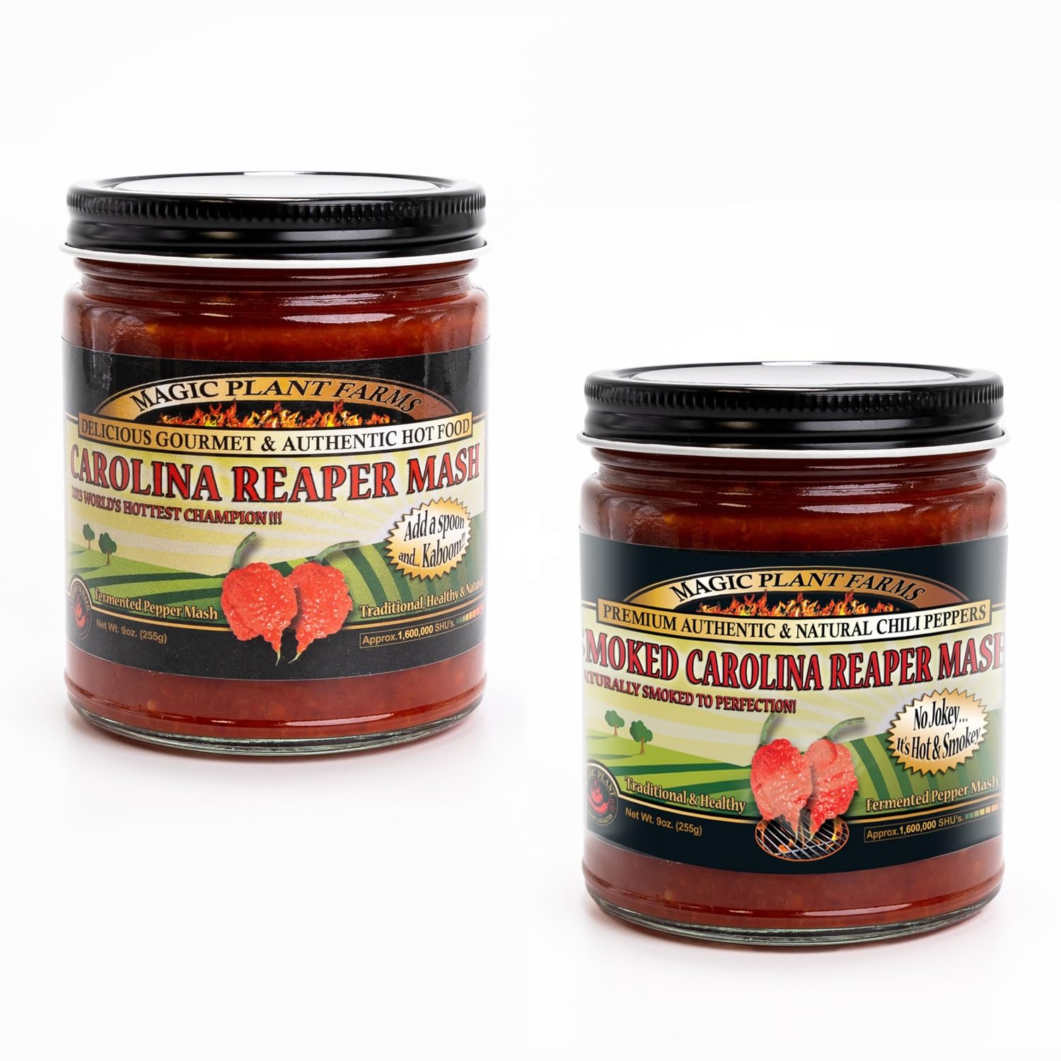 2 PACK - Chipotle Smoked Carolina Reaper and Red Carolina Reaper Chili Pepper Mash by Magic Plant, Great Gift of Superhot Combo - Fresh Pepper