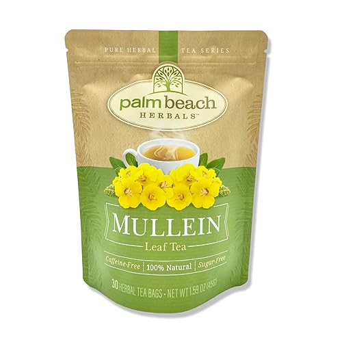 Palm Beach Medicinal Herbs Mullein Leaf Tea - Mullein Leaves for Respiratory and Wellness Support - Caffeine Free - Sugar Free - 30 Herbal Tea Bags
