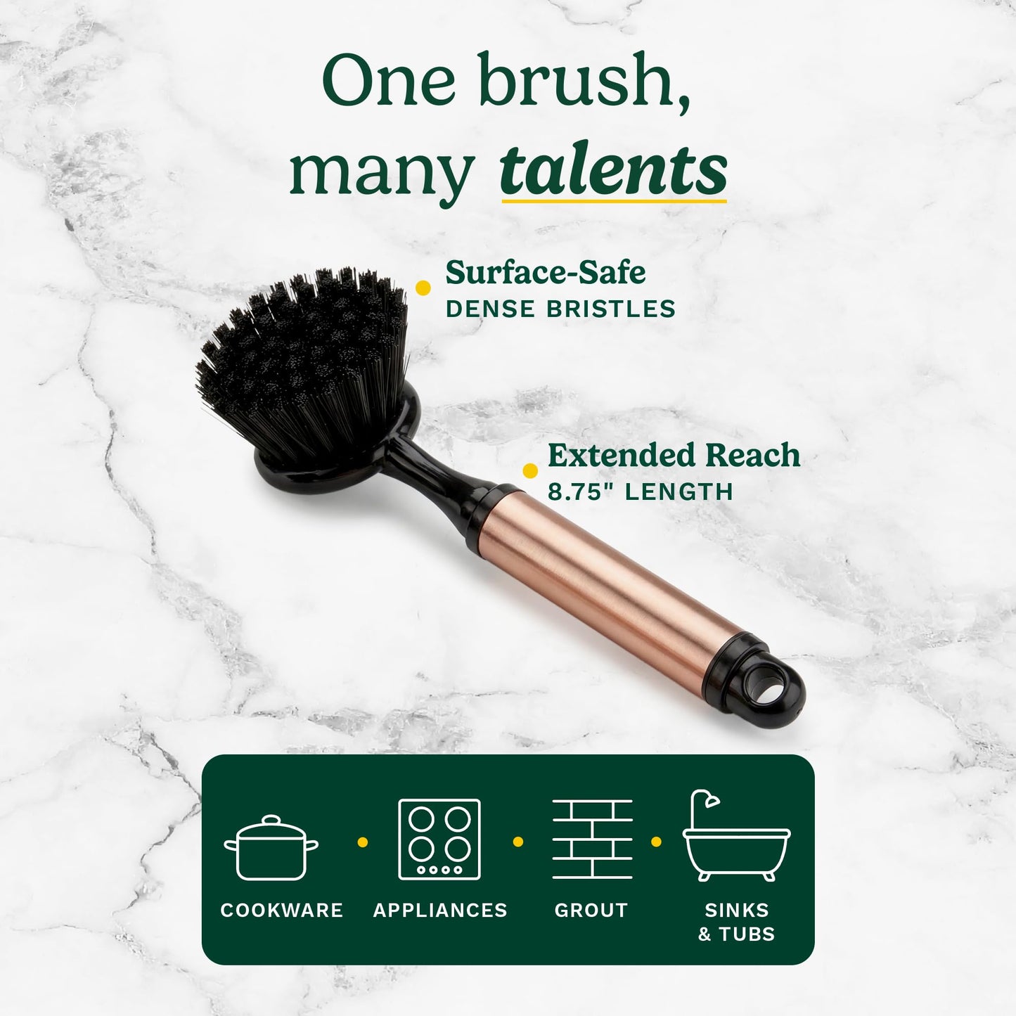 Cuisinart Dish Brush with Handle 2 Pack - Kitchen Scrub Brush for Dishes, Pots & Pans, Non-Scratch Dish Scrubber, Firm Bristles for Sink & Cookware