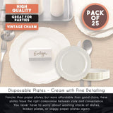 Juvale Disposable Plastic Dinner Plates - Cream Disposable Dinnerware for Weddings & Bridal Showers - Vintage Plastic Dinner Plates for Weddings