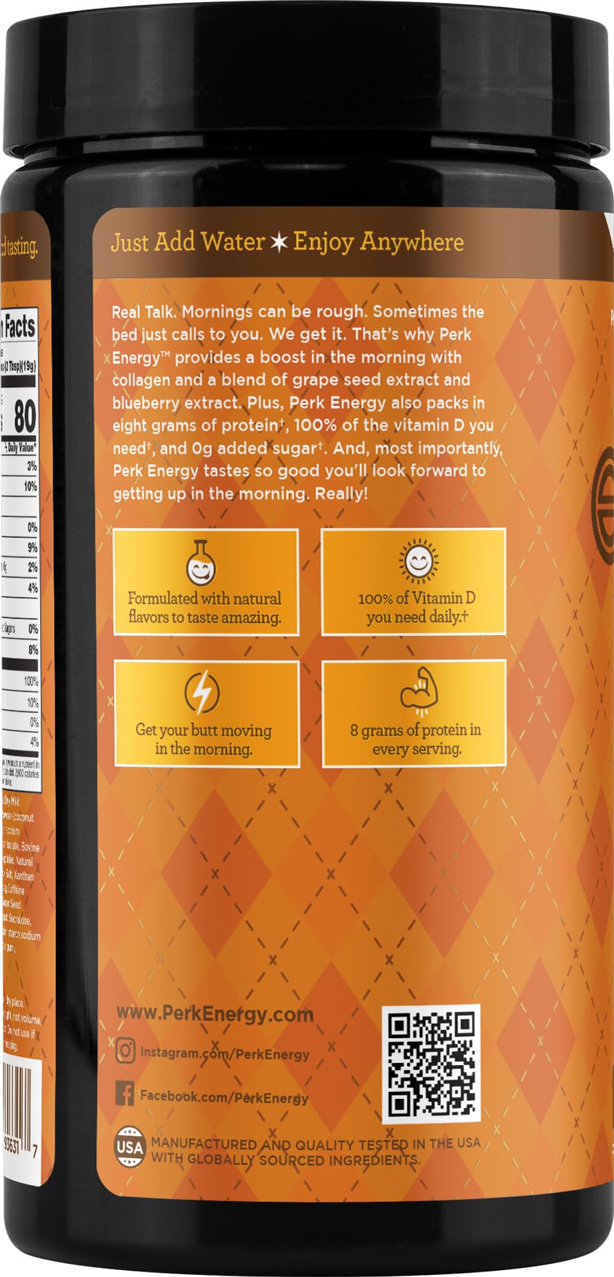 Perk Energy Drink Mix (Pumpkin Butter Pecan) 20 Servings - Caffeinated Healthy Coffee Alternative with Protein, 100mg of Caffeine, Gluten-Free