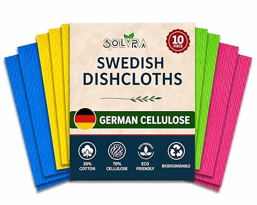 10 Pack Swedish Dishcloths for Kitchen | Reusable Paper Towels Washable, Non-Scratch Cellulose Sponge Cloths | Ultra Absorbent Dish Rags, No Odor