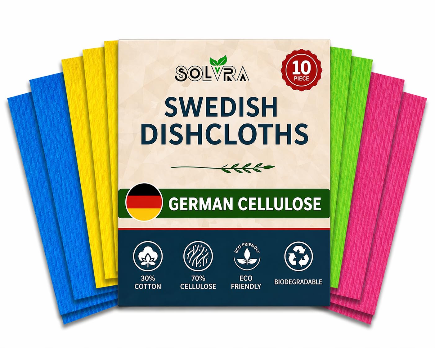10 Pack Swedish Dishcloths for Kitchen | Reusable Paper Towels Washable, Non-Scratch Cellulose Sponge Cloths | Ultra Absorbent Dish Rags, No Odor