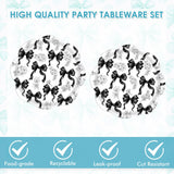 Actoridae 40PCS Black Bow Paper Plates and Napkins Set - Disposable Black and White birthday Party Supplies for Girls & Women, Coquette Birthday
