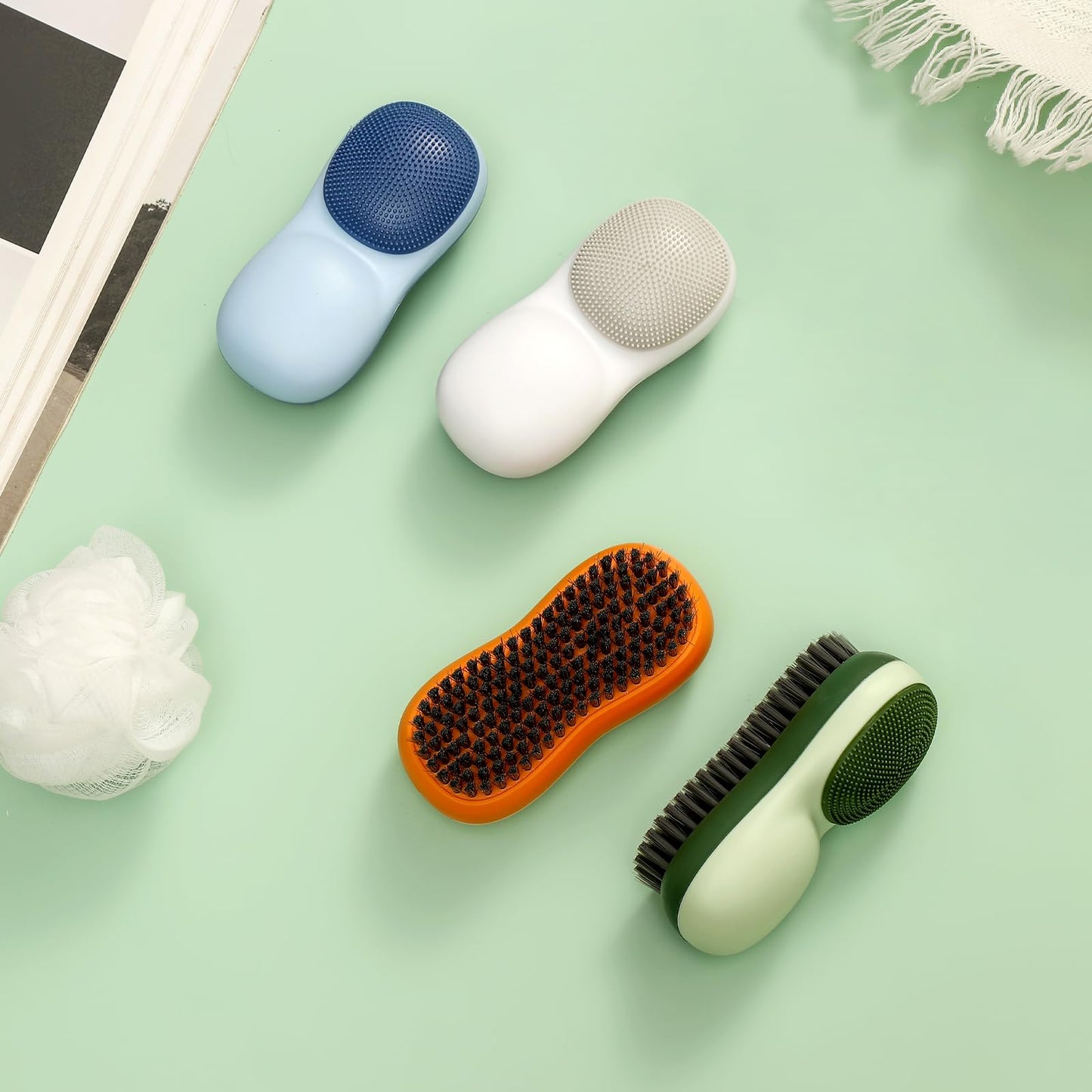 Two-Sided Laundry Stain Remover Brush, Soft Bristle for Scrubbing Out Tough Stains on Wool Cashmere Delicate Fabrics Knits Cotton Leather, Easy
