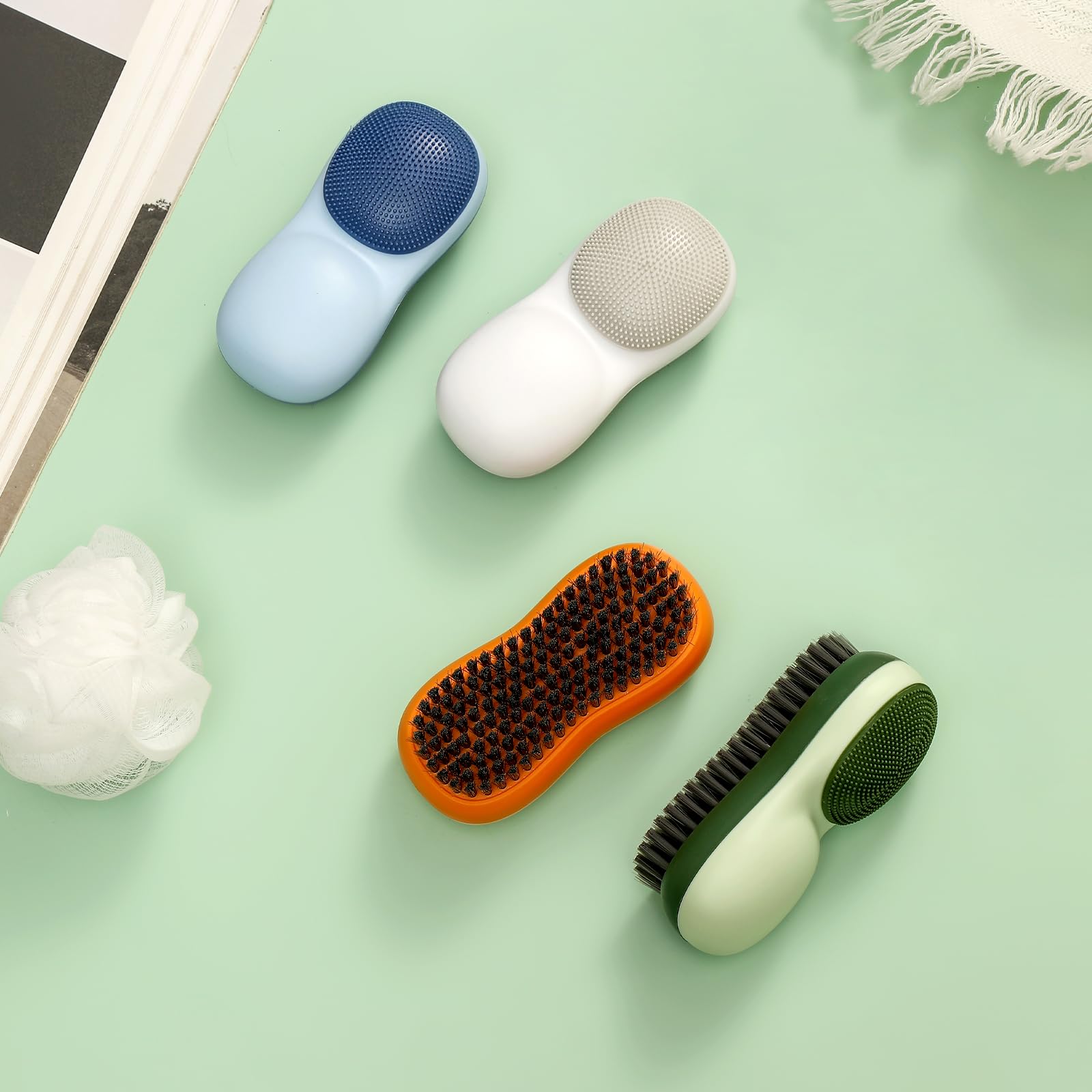 Two-Sided Laundry Stain Remover Brush, Soft Bristle for Scrubbing Out Tough Stains on Wool Cashmere Delicate Fabrics Knits Cotton Leather, Easy