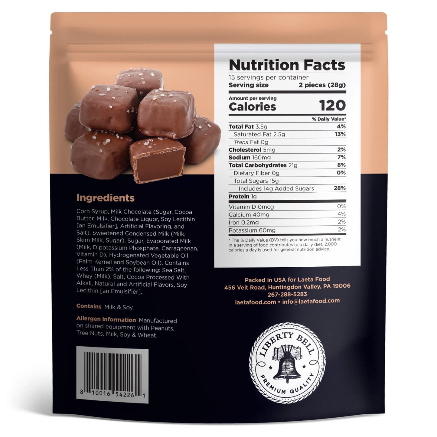 Liberty Bell Milk Chocolate Sea Salt Caramels Candy, 15 Ounce Bag