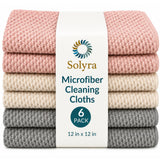 Solyra Oeko-Tex Certified Microfiber Cleaning Cloths - Non-Toxic, Safe for Family & Pets - 6 Pack Kitchen Rags for Counter - 12x12 in, Lint-Free