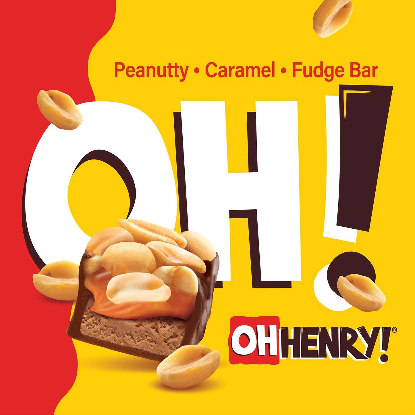 Oh Henry!, Peanuty, Caramel, Fudge Bar, Full Size Individually Wrapped Candy Bars, 1.5oz each, Bulk 24 Pack
