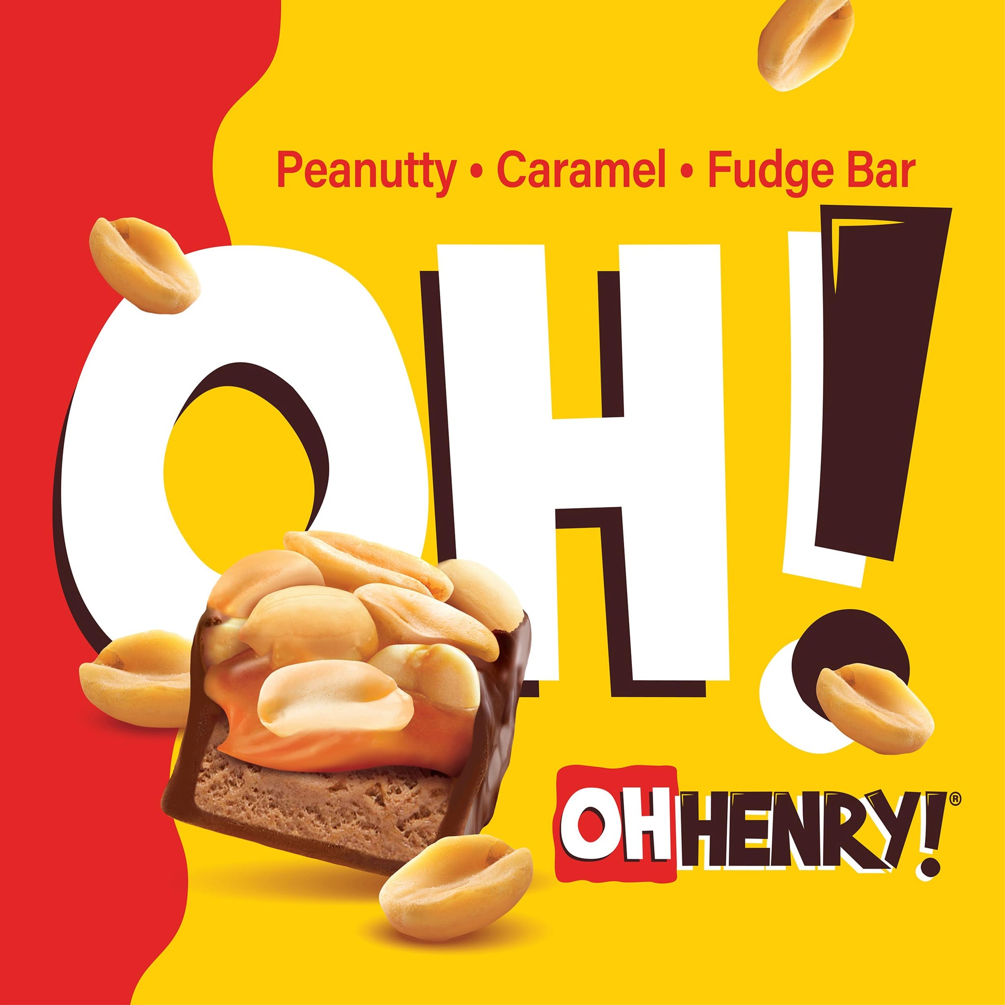 Oh Henry!, Peanuty, Caramel, Fudge Bar, Full Size Individually Wrapped Candy Bars, 1.5oz each, Bulk 24 Pack