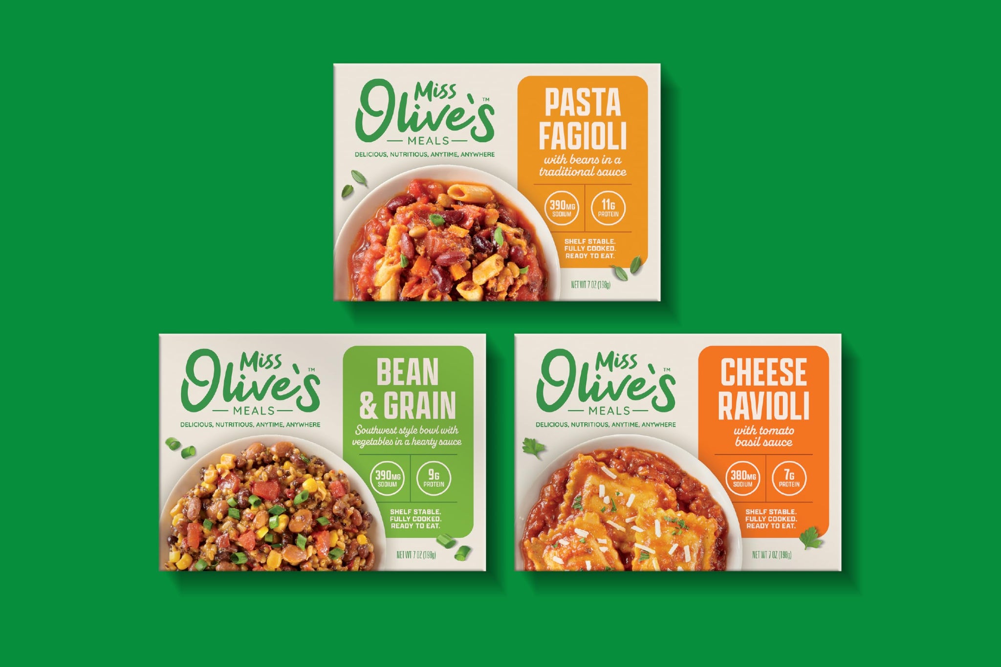 Miss Olive’s Vegetarian Pack - Shelf-Stable Microwavable Ready Meals (6 Pack) - Cheese Ravioli, Southwest Bean & Grain & Pasta Fagioli - Fully Cooked