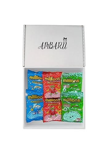 AMBARII Millions Sweets Gift Box Set, Bubblegum, Apple, Strawberry Flavors Candy Pack, 6 Count | Gift hamper | Two of each flavour | Ambarii
