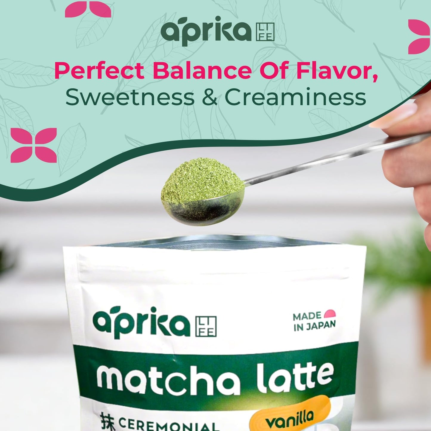 AprikaLife Matcha Latte Powder, Premium Barista Crafted Mix with Natural Vanilla Flavor - Authentically Japanese - 1st Harvest Ceremonial Grade, Sweet