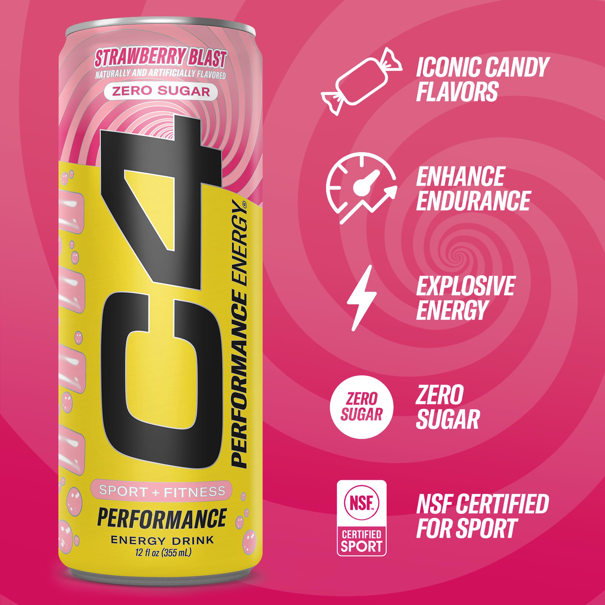 C4 Performance Energy Drink with Zero Sugar, Strawberry Blast, 4pk