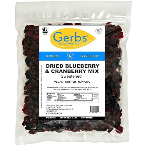 Gerbs Sweetened Blueberry & Cranberry Dried Fruit Snack Mix 2 lbs. | Unsulfured, No Preservatives, Resealable Bag | Naturally Sweet & Chewy with Tart