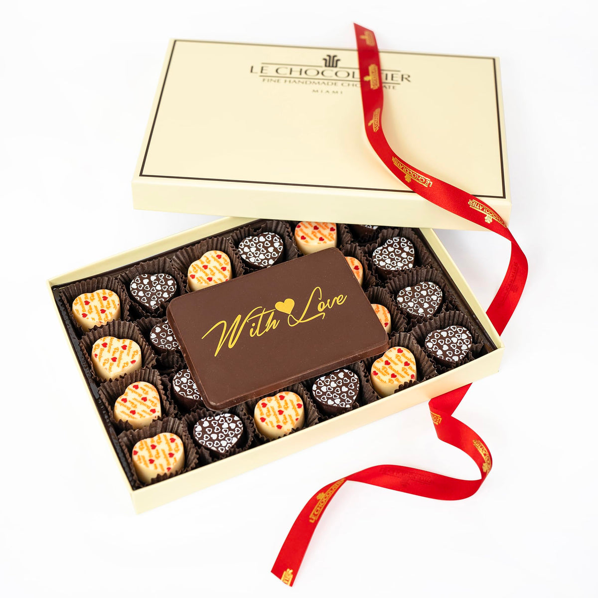 Le Chocolatier Gourmet "With Love" Chocolate Truffle Gift Box for Valentine's Day - (Dairy, Assorted) (24 Piece Box)