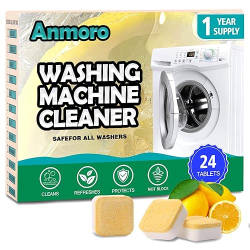 Anmoro Washing Machine Cleaner Tablets,24 Pack Deep Cleaning Tablets for HE,Front & Top Load Washers - Eliminates Odor-Causing Buildup,Debris from the