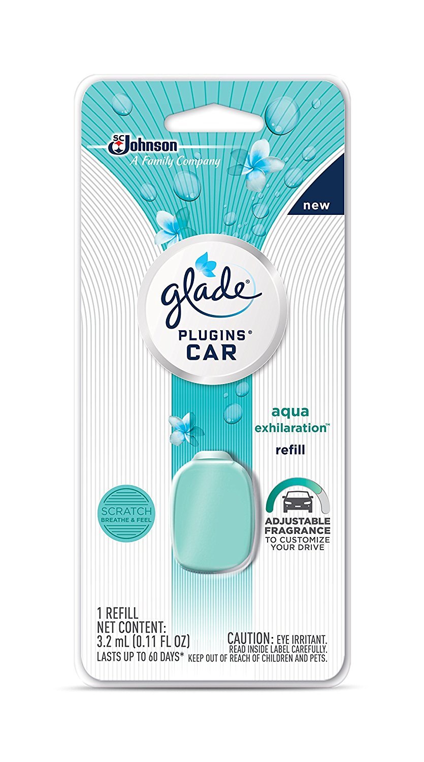Glade Plugins Car Refill - Aqua Exhilaration - Net Wt. 3.2 mL (0.11 FL OZ) Per Refill - Pack of 3 Refills