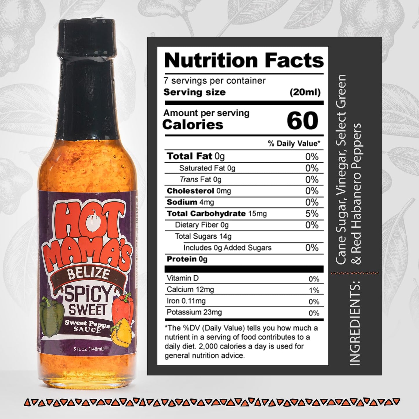 Hot Mama's Belize Sweet and Spicy Pepper Sauce - All-Naturral, No Preservatives - Non GMO - Gluten-Free, Vegan-Friendly, Fresh Ingredients - Great