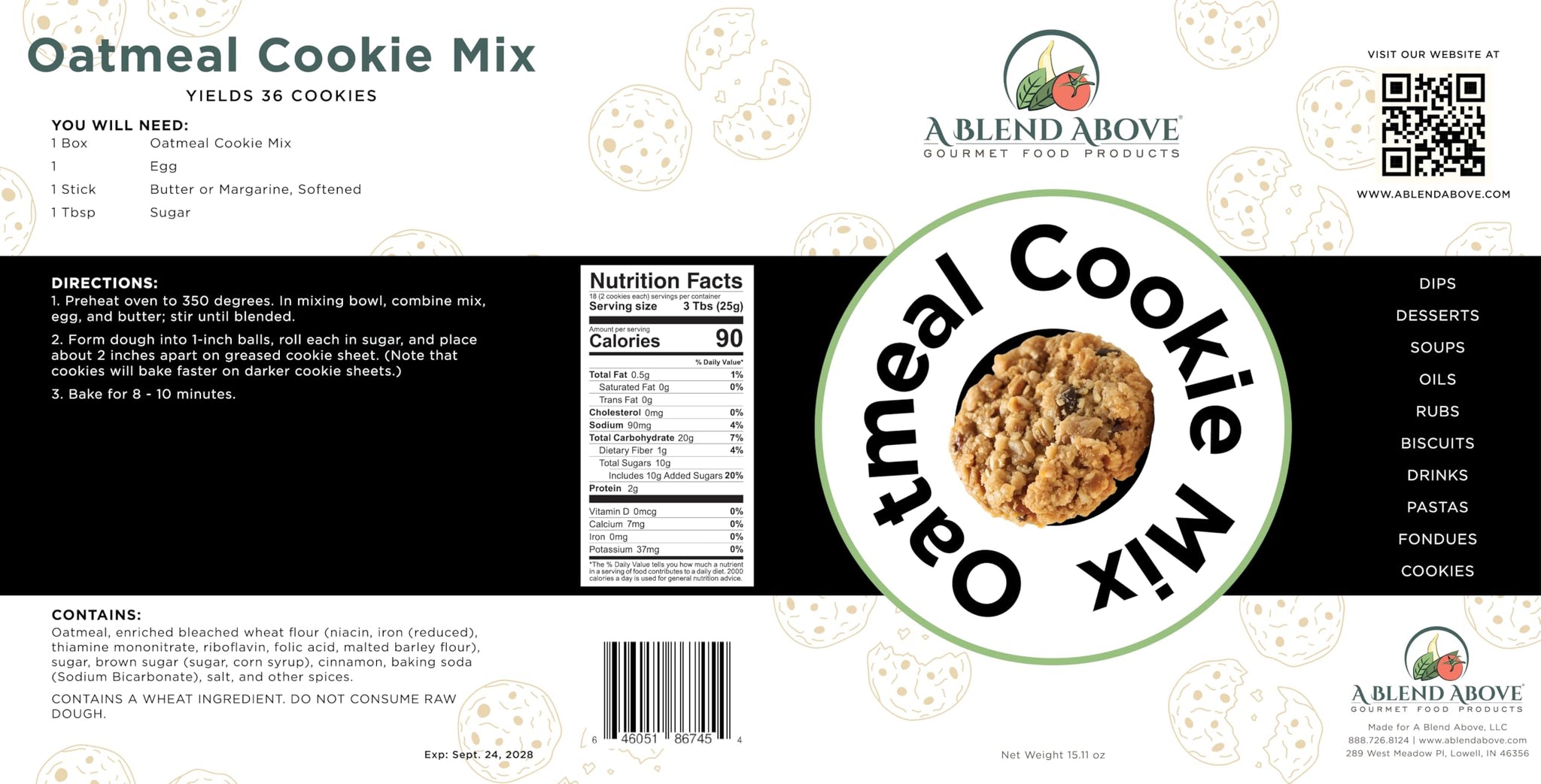 A Blend Above Oatmeal Cookie Mix, Oatmeal Delight: Irresistible Cookie Mix for Homemade Treats, Quick and Easy to Make, Makes 36 Cookies, 10 Minute