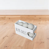 Dryer Ball Holder for Laundry Room, Dryer Balls Container Wall Mount, Wood Dryer Balls Storage Organizer, Wool Dryer Ball Dispenser Basket (White)